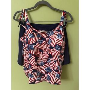 It Figures Women 18W American Flag Swim Tankini Set Navy Slender Thighs Shorts